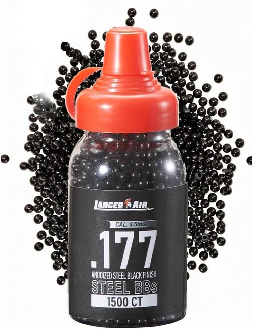 Lancer Tactical Steel BBs - 4.5mm / .177 Cal, Anodized Black Finish, 1500 Count