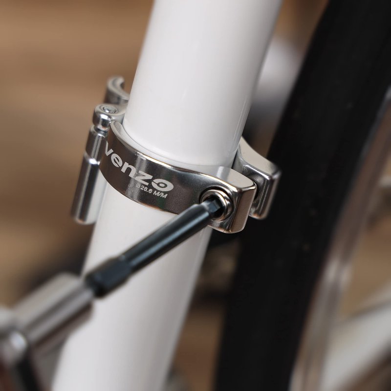 Venzo Bike Adjustable Braze-On Front Derailleur Adapter Clamp for MTB Road Bicycles - Compatible with Shimano Sram - Silver 34.9mm
