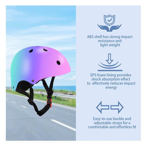 Color Gradient Adjustable Kids Bike Helmet with Knee & Elbow Pads Set | Multi-Sport Safety Gear for Boys & Girls Ages 5-14 | Skateboarding, Scooters, Roller & Inline Skating, Longboarding
