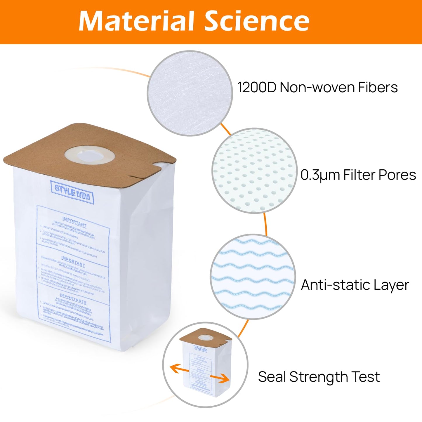 8-Pack Style MM Vacuum Bags for Eureka Mighty Mite 3670 & 3680 Canister Vacuums – Replaces Parts 60295, 60295A, 60295B, 60295C, 60296 & 60297A – Effective Filtration