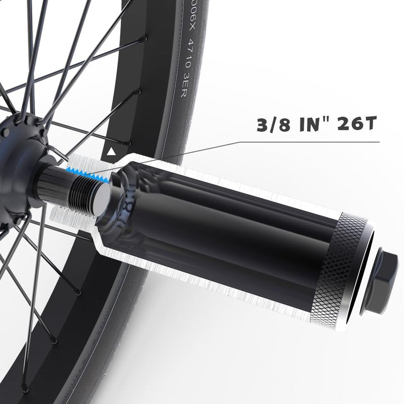 Volo Polar-X Bike Pegs BMX Accessories 3/8 Inch 1 Pair Solid Axles Rear Front Foot Resting Street Stunt Aluminum Alloy Non-Slip Light Weight Bicycle Kids Cycling Scooter (Black)