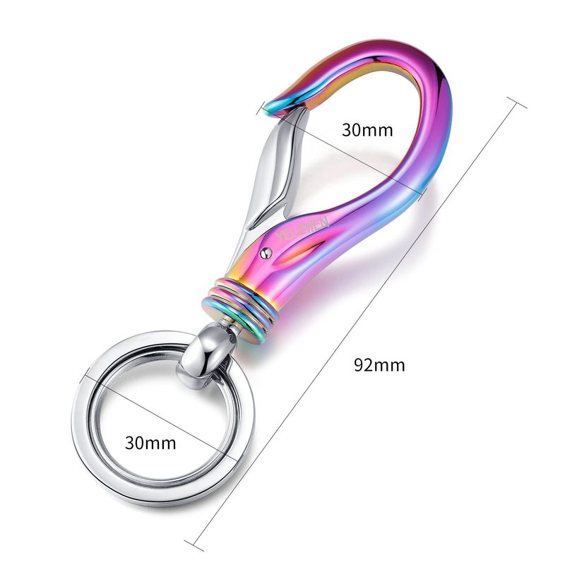 Yelewen Car Keychain Carabiner Clip with 2 Key Rings Hooks Holder Wallet Purses Belt Loops Key Chains Dog Leash Keyring Heavy Duty Business Gift for Men Women Rainbow