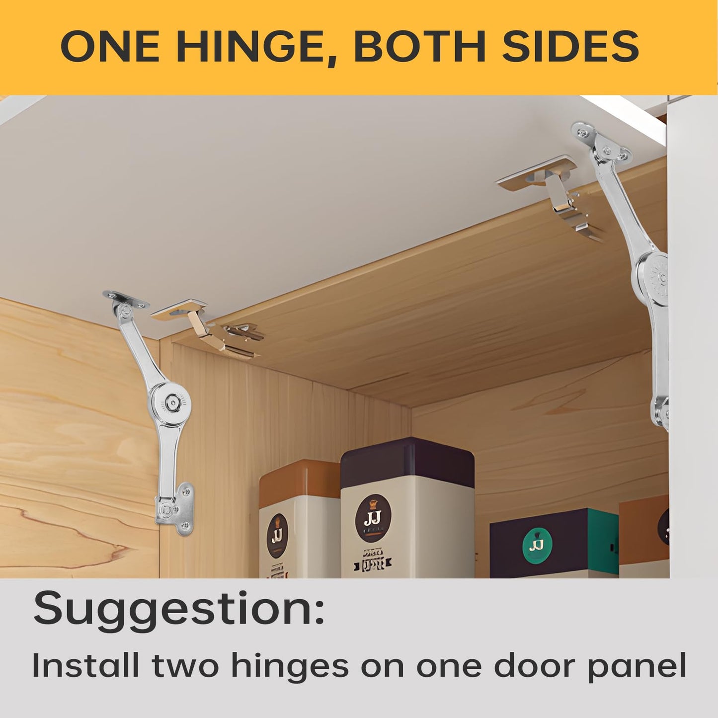 HBL' 2 Pack | Lid Support Hinges Heavy Duty Lid Stay Hinge – 110° Open Angle, Free Stop, Tension Adjustable, Supports Up to 50LBS for Upper Cabinets & RV Cabinets.