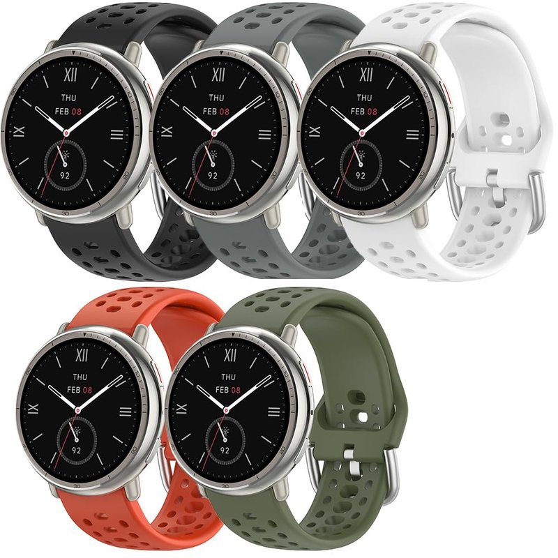 StarMei-HJXD 5-Pack Replacement Bands for Amazfit Active 2 & Active 2 Square Smart Watch, Compatible Watch Band & Strap, Soft Breathable Sport 20mm Strap Set