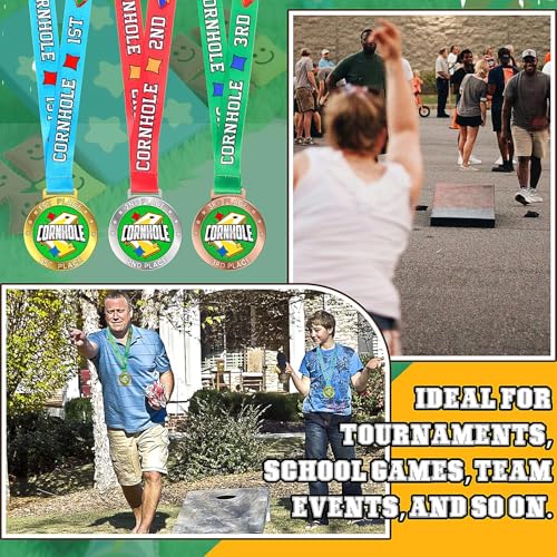 Cornhole Award Medals Set - Gold, Silver, Bronze with Ribbon