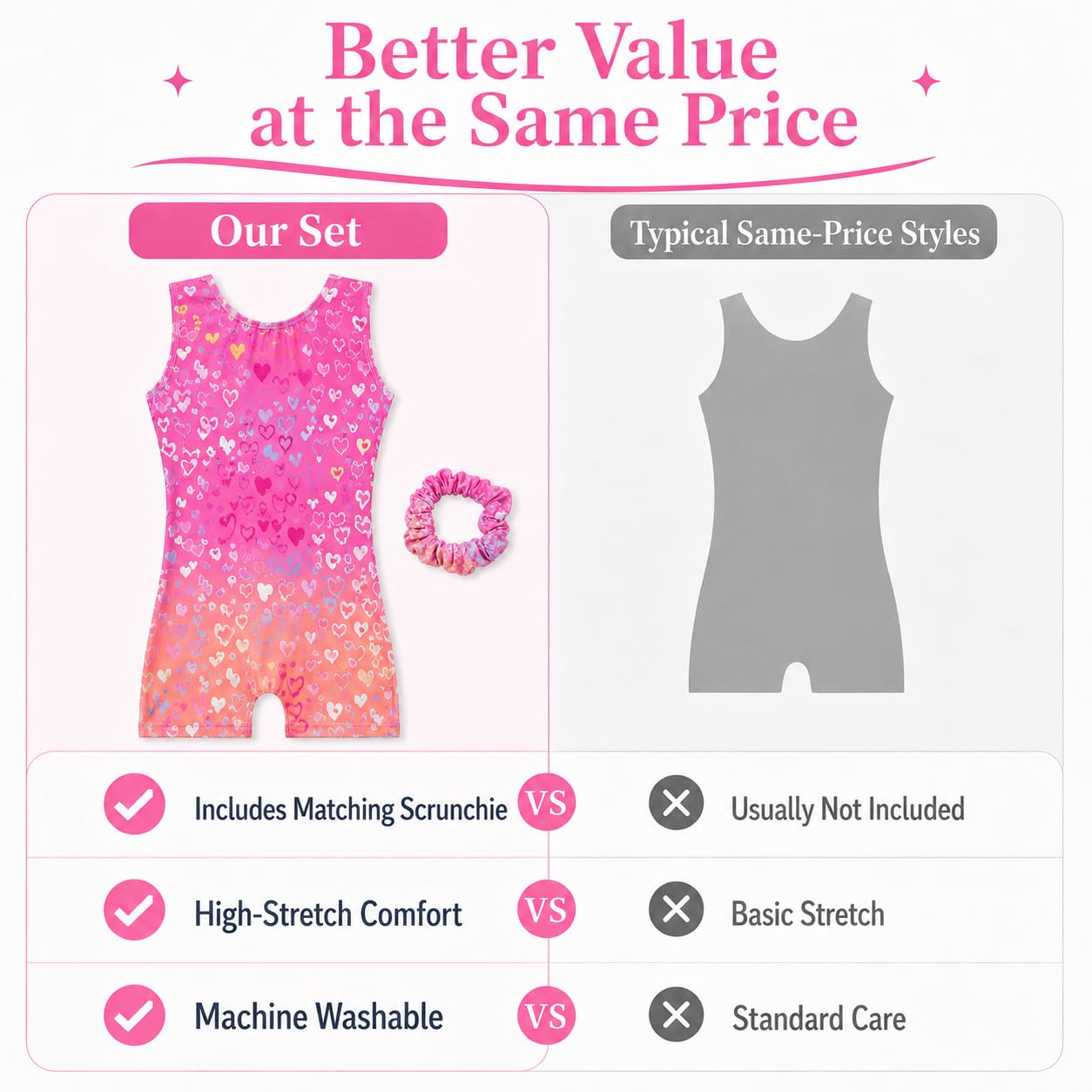 Tstiti Gymnastics Leotards For Girls with Hair Scrunchie