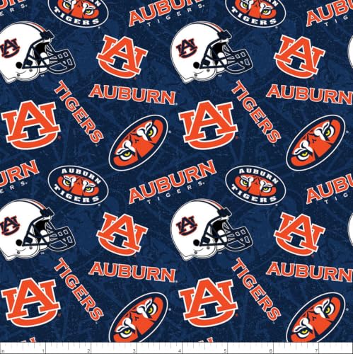 Auburn Tigers Cotton Fabric by the Yard - Orange/Navy/White