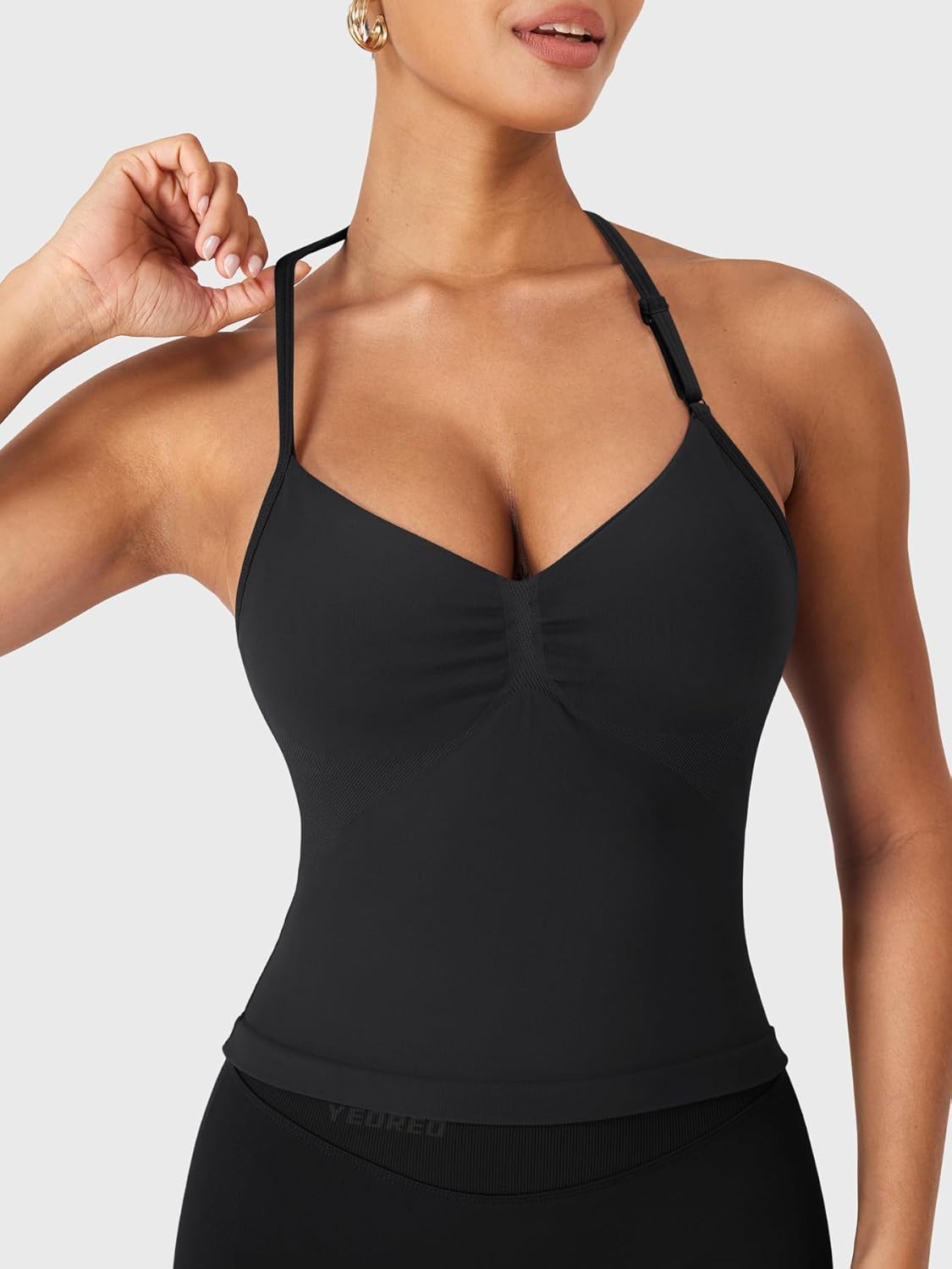YEOREO SoftHue Impact Longline Halter Workout Tank Top - Adjustable Straps, Backless Design