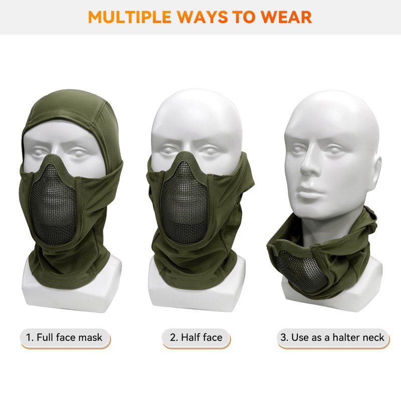 Qavctw Tactical Balaclava Mask Full Face Airsoft Mask with Mesh Mouth Guard Lightweight Breathable for Airsoft Motorcycle Snowboarding Outdoor Sports Green