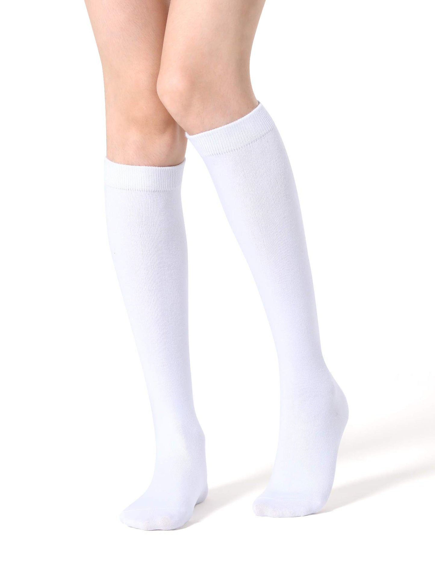 FITRELL 4 Pack Women's Knee High Socks Outdoor Sports Athletic Socks Casual Tube, White