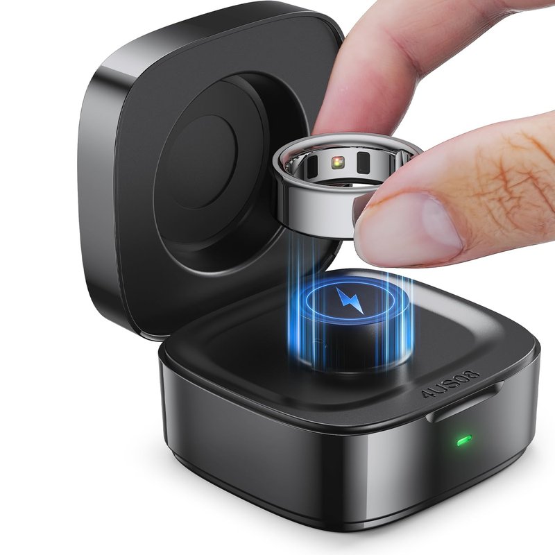 Wireless Charging Case Compatible with Ou-ra Ring Gen 4 Charger, 600mAh Portable Travel Ring Charger Fast Charging Dock with USB-C Cable (Size 8-Black)