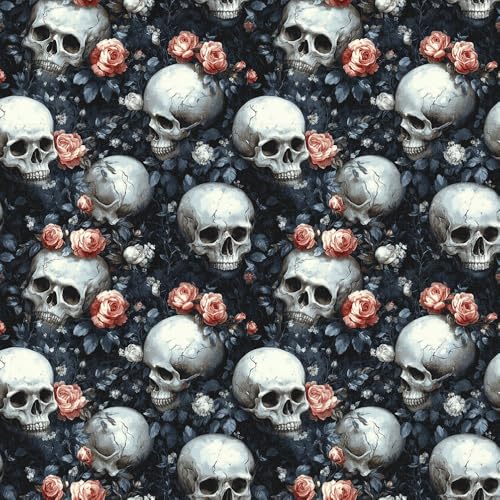 17.7"x118.1" Gothic Peel and Stick Floral Skull Wallpaper Sugar Skull Floral Vinyl Wallpaper for Bedroom Grey Black Pink Removable Accent Wall Decorations
