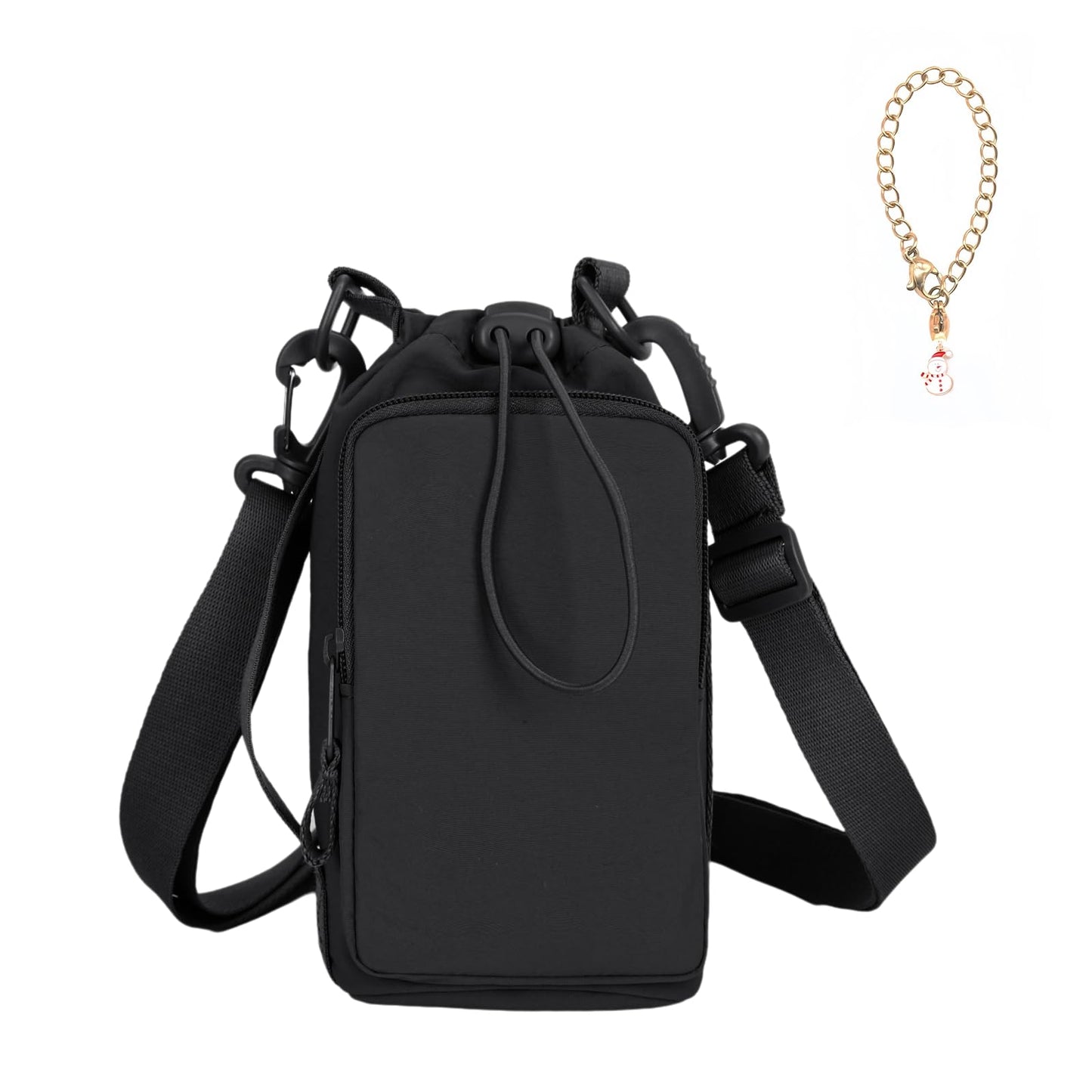 Water Bottle Holder with Phone Pocket for 40/32 oz,Water Bottle Holder with Adjustable Shoulder Strap and Charm,Water Bottle Sleeve for Walking Hiking Camping Gym. (Black)
