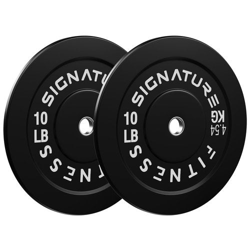 10 LB Pair Olympic Bumper Plates - 2 inch Hole, Solid Rubber Weight Plates for Deadlift, CrossFit, Home Gym (Black with White Lettering)