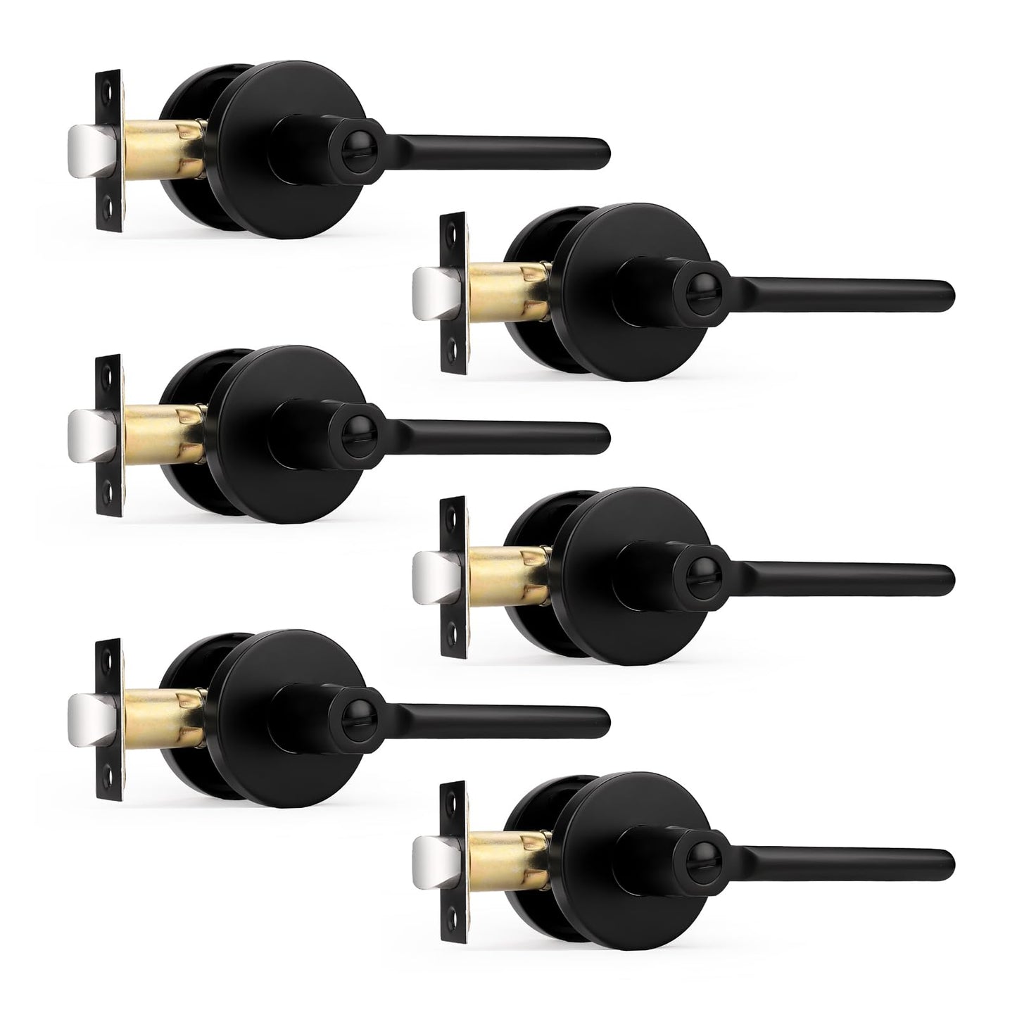Probrico Privacy Door Handles for Bedroom and Bathroom Black Interior Door Handles, Keyless Privacy Door Lever Reversible, 6 Pack