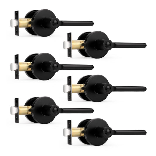 Probrico Privacy Door Handles for Bedroom and Bathroom Black Interior Door Handles, Keyless Privacy Door Lever Reversible, 6 Pack