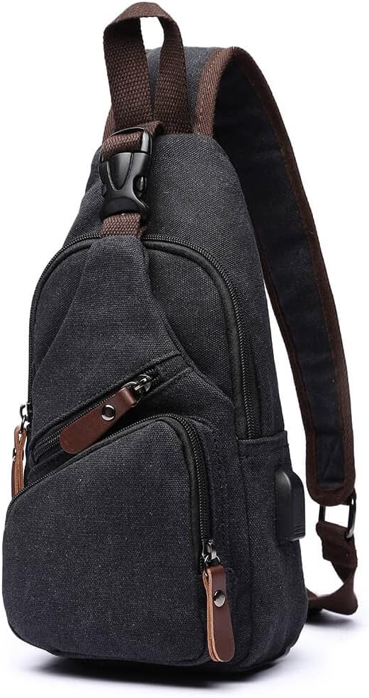 Skiennix Canvas Sling Bag - Versatile Crossbody Backpack for Outdoor Activities - Black