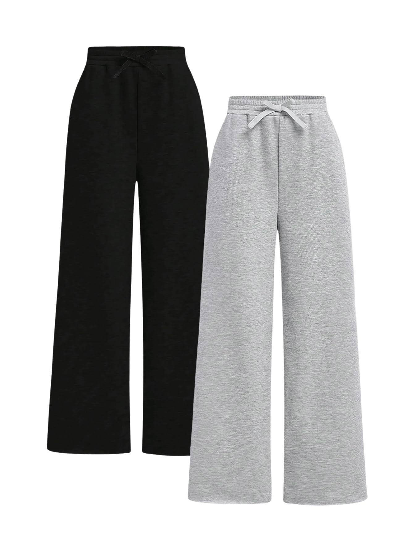 RoseSeek 2 Pack Girl's Sweatpants Wide Leg Elastic Waist Pants with Pockets Baggy Joggers Track Pants Trendy Multicolor 14 Years