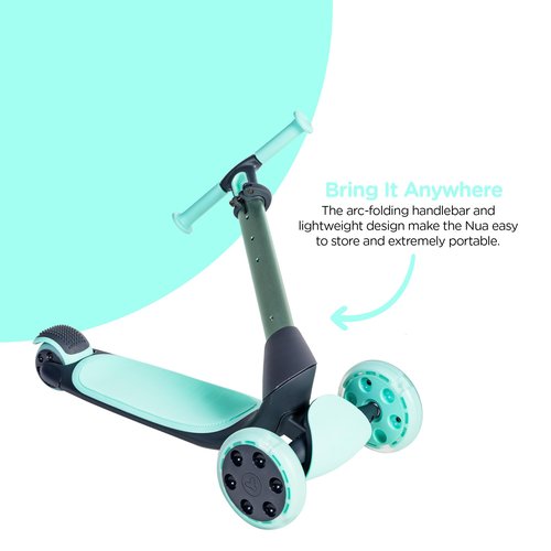 Yvolution Green Glider Nua Kids 3 Wheel Scooter, Foldable, LED Wheels, Adjustable Handlebar, for Boys and Girls Ages 3 to 10 Years Old