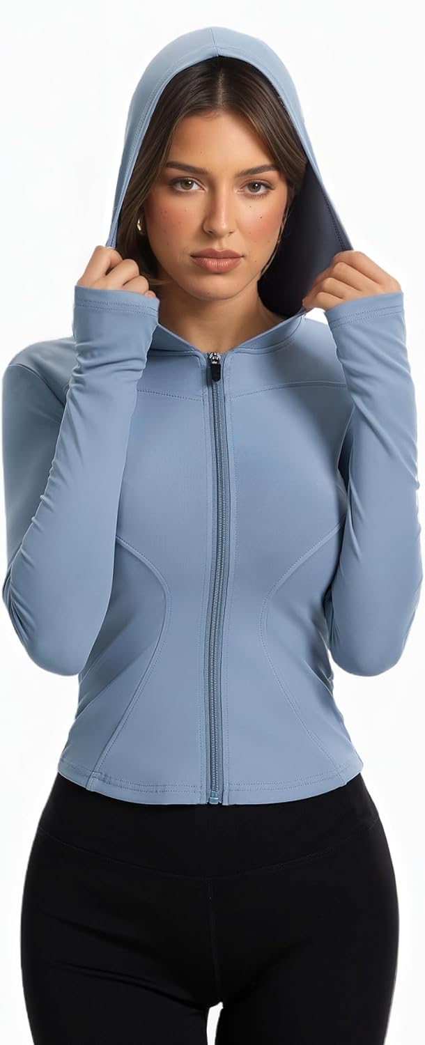 Skiennix Women's BBL Jacket - Lightweight Compression Workout Top with Hood & Thumb Hole