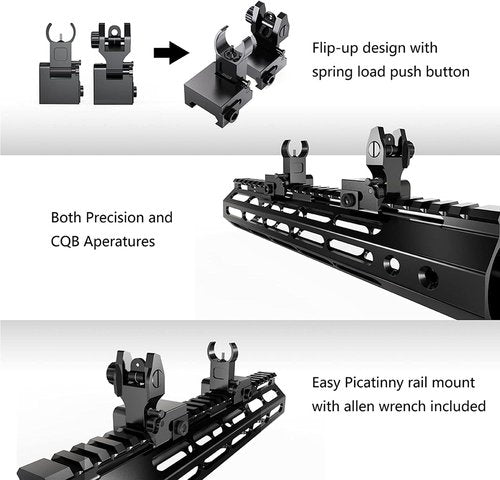 Marmot Full Metal Flip Up Gun Sights - CQB & Precise Mode Fiber Optic Rifle Sights