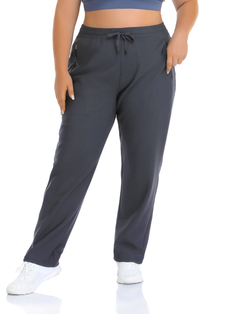 ZERDOCEAN Women's Plus Size Fleece Lined Pants Winter Thermal Lounge Pants with Zippered Pockets Drawstring Gray 2X