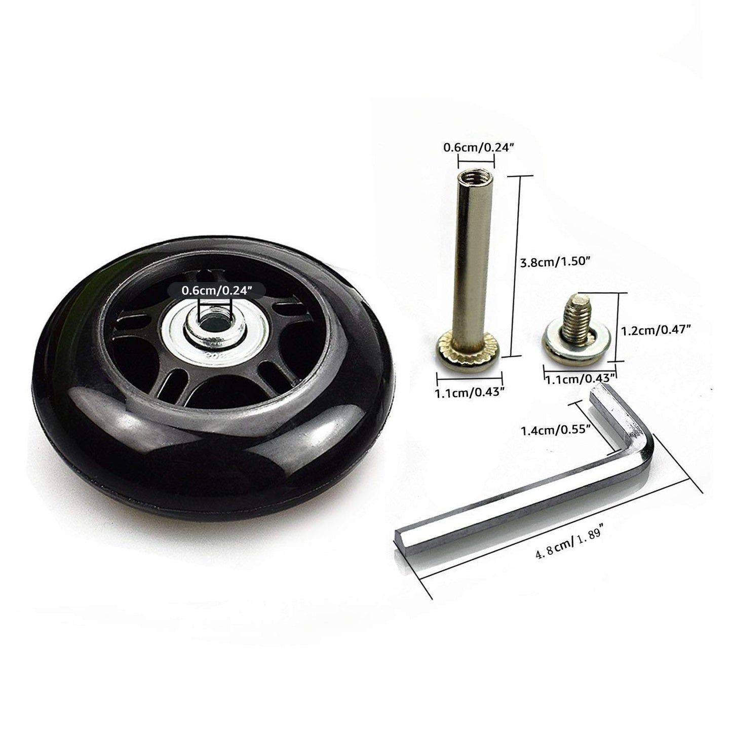 Ricrrover Luggage Suitcase Wheels Kit 84x24mm/3.3"x0.94" w/ 6mm ABEC 608zz Inline Outdoor Skate Replacement Wheels, Set of (2) (OD:84 W:24 ID:6 Axles:35&40mm)