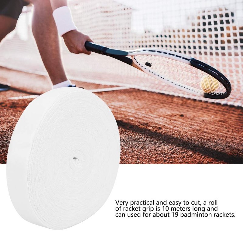 Naroote Badminton Racquet Towel Grip, 10M Polyester Fiber Sweat Absorption Anti-Skid Badminton Racket Grip Tape Breathable Soft Hand Outdoor Sport Tool for Badminton Rackets Tennis Rackets(White)
