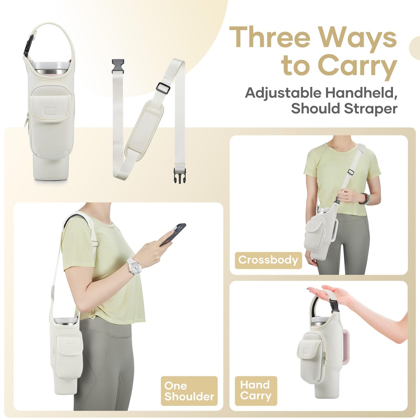 Bufilea Carrier Bag with Phone Holder Pockets for Stanley 40/30oz Tumbler with Handle, Insulated Neoprene Crossbody Bag Cup Holder w/Shoulder & Handheld Straps Fits Stanley Cup Accessories