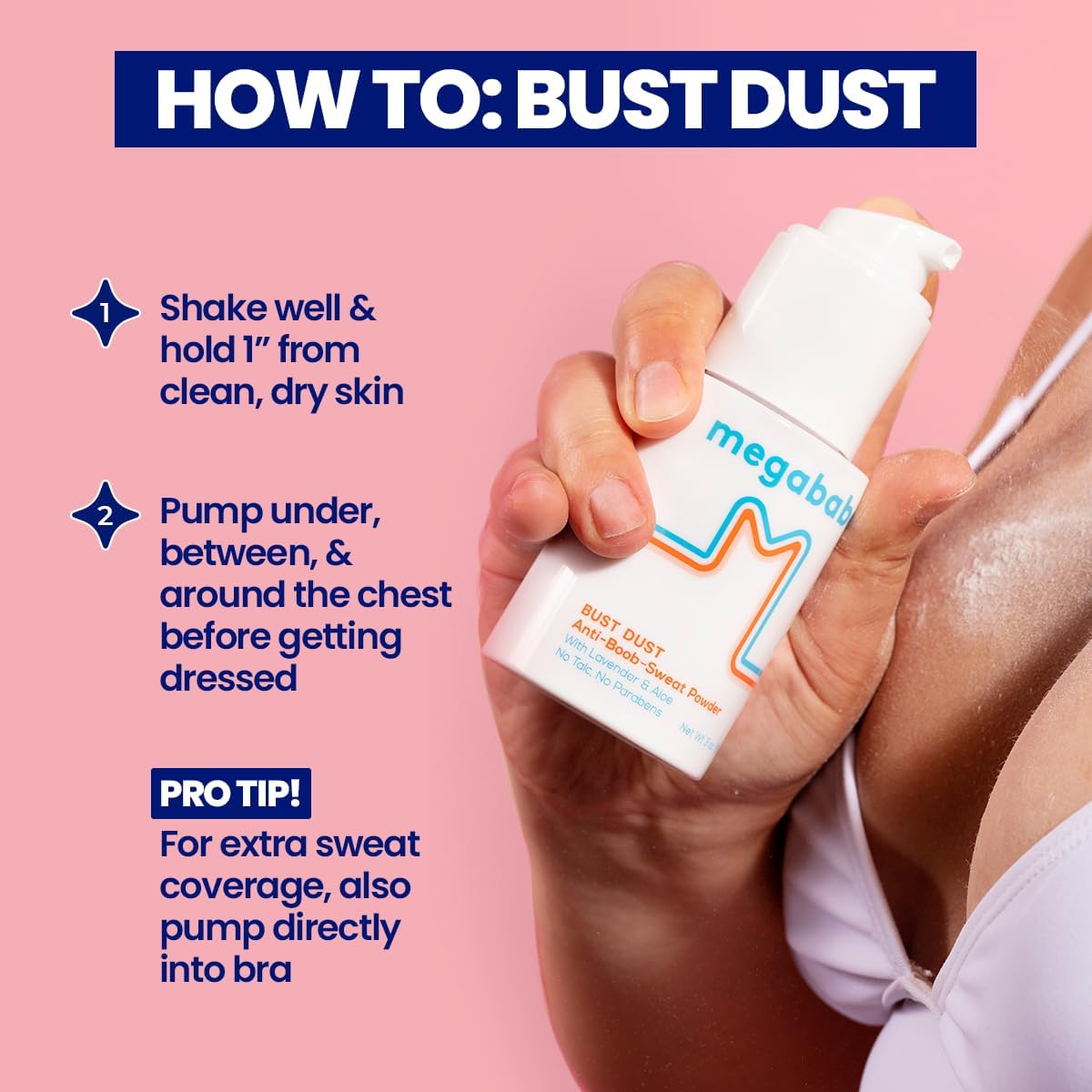 Megababe Body Powder - Sweat Absorbing Bust Dust with Applicator Pump, Talc-Free, 3 oz