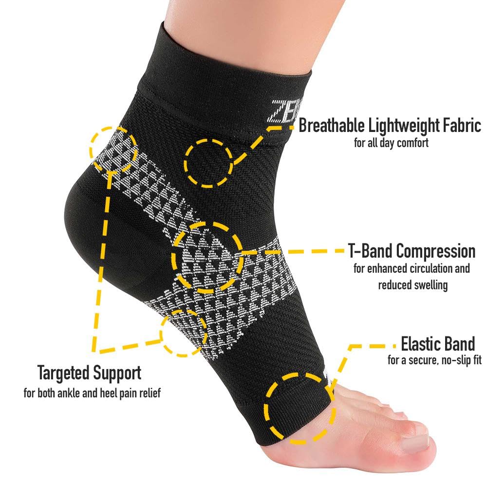 Zensah Plantar Fasciitis Sleeves (Pair) – Plantar Fasciitis Socks, Arch Support, Plantar Fasciitis Brace – Relieve Heel Pain, Arch Support, Medium, Black