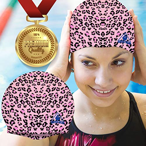 Silicone Adult Swim Cap - Pink Cheetah Design