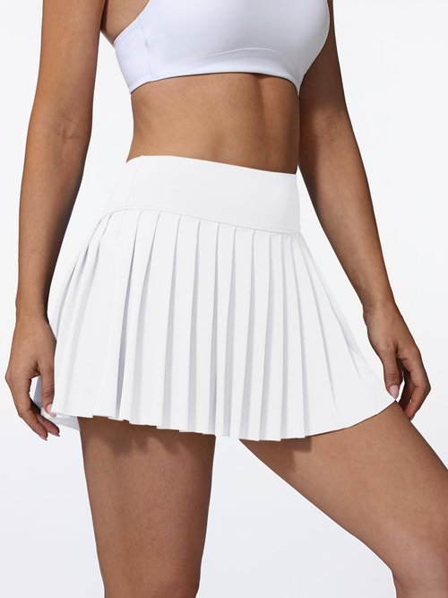 AugIris High Waited Pleated Tennis Skirt with Pockets Built-in Shorts Athletic Golf Skorts for Women Workout Sports White M