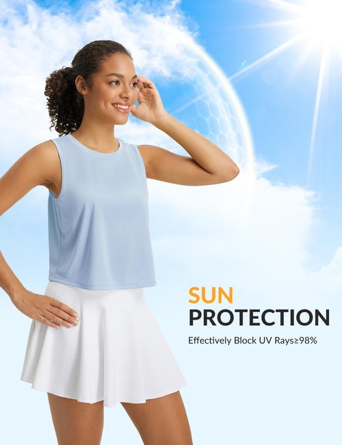 baleaf Workout Tops for Women Cropped Back Knotted Sleeveless Tank Tops Quick Dry Athletic Gym Yoga Running Shirts Loose Fit UPF50+ Light Blue XL