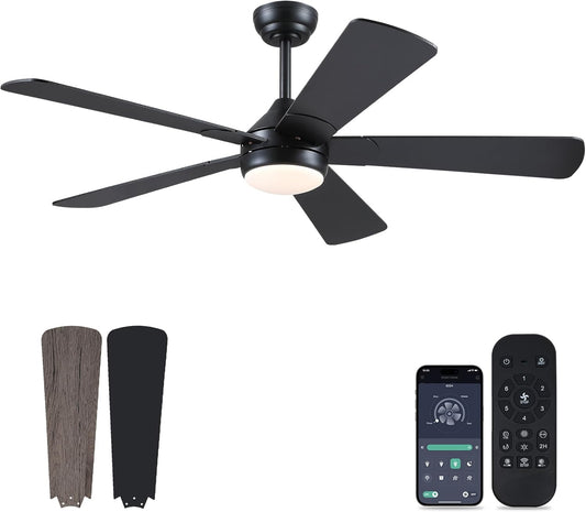 46” Black Low Profile Ceiling Fan with Lights & Remote Control - Dimmable, Noiseless, Reversible for Bedroom