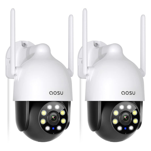 AOSU 2K Security Camera 2Pack with Motion Tracking, 360°Pan-Tilt View Security Camera, Spotlight & Siren, 2.4G WiFi, 2-Way Audio, Full Color Night Vision Security Camera, Waterproof Outdoor Camera