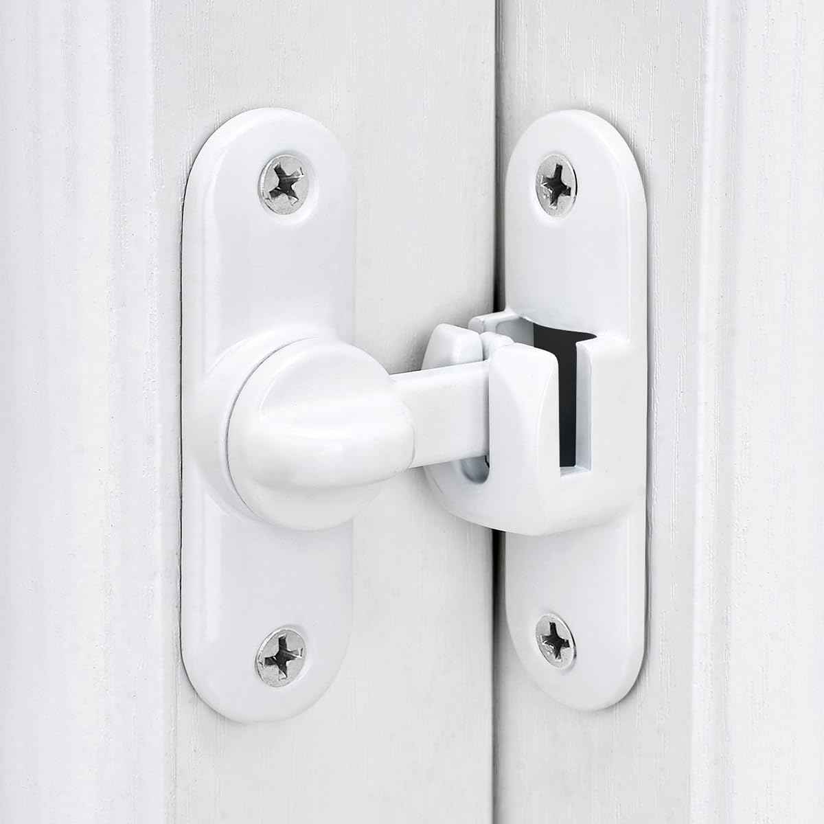 INIRET 3 Packs White Barn Door Latches,90/180 Degree Gate Lock,Flip Gate Latches Hardware,Zinc Alloy Right Angle Door Lock Latch,Door Security Sliding Door Latch Lock for Cabinets,Bathroom.