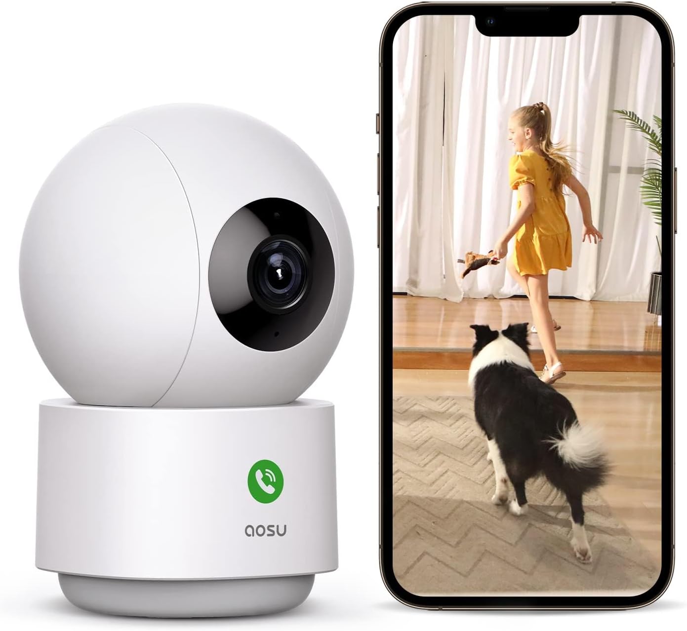 4MP AOSU Indoor Security Camera - 2.5K Baby & Pet Monitor with 360° View, WiFi, Night Vision & Alexa Compatibility