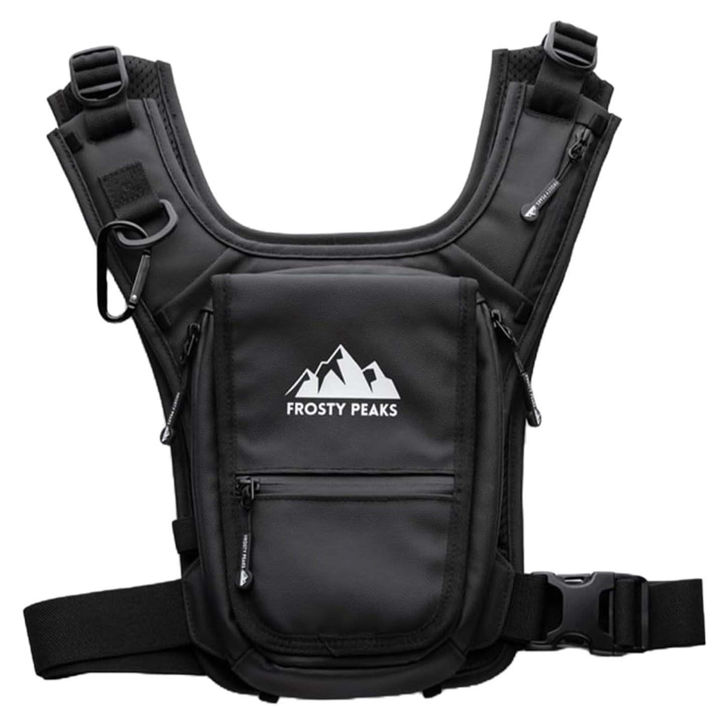 FROSTY PEAKS Chest Pack for Hiking, Skiing, Running & Travel, Minimalist Chest Rig Bag with Easy-Access Phone Pouch, Dual-Access Pocket, Card & Cash Slot, Adjustable Vest Pack for Men & Women
