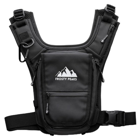 FROSTY PEAKS Chest Pack for Hiking, Skiing, Running & Travel, Minimalist Chest Rig Bag with Easy-Access Phone Pouch, Dual-Access Pocket, Card & Cash Slot, Adjustable Vest Pack for Men & Women
