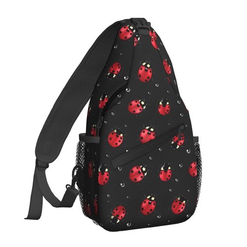 Famame Ladybug Rain Sling Backpack Chest Bag Crossbody Shoulder Bag Gym Cycling Travel Hiking Daypack For Men Women