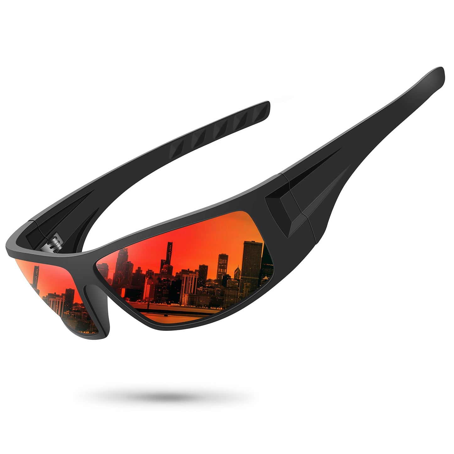 Ofwin Polarized Sports Sunglasses for Men Women Unbreakable Frame Cycling Fishing Wrap Around Sunglasses UV400 Protection Black Frame/Red Mirror Lens