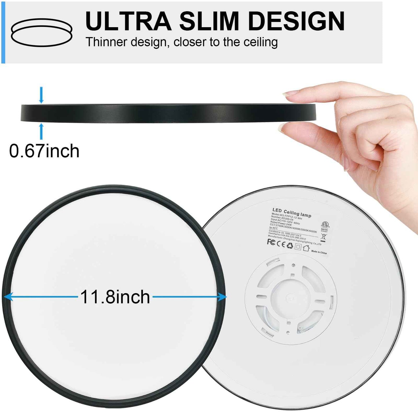 6Pack LED Flush Mount Ceiling Light: 12 inch Super Slim Dimmable & 5CCT (2700-6000K) Kitchen Lighting Fixtures Ceiling - 24W Black Low Profile Ceiling Lamp for Bedroom Garage Hallway