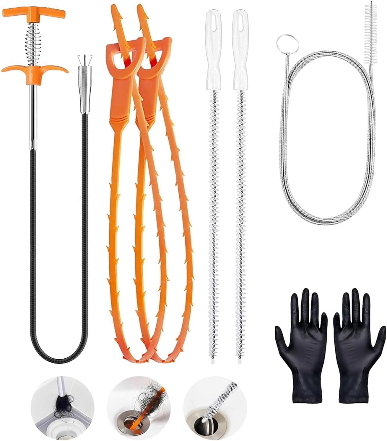 63 Inch Drain Snake Hair Drain Clog Remover Tool, Flexible Sink Snake Drain Cleaner Tool Set, Plumbing Snake for Toilet Sewer Shower Kitchen Bathroom Tub Clogged Hair Removal Cleaning Tool Set