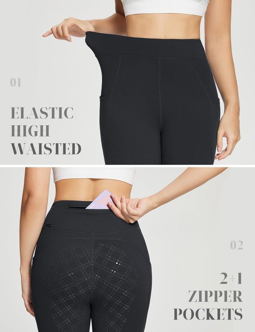 baleaf Women's Winter Riding Pants Full Seat Breeches Fleece Horse Equestrian Tights Horseback Leggings Zipper Pockets Black M