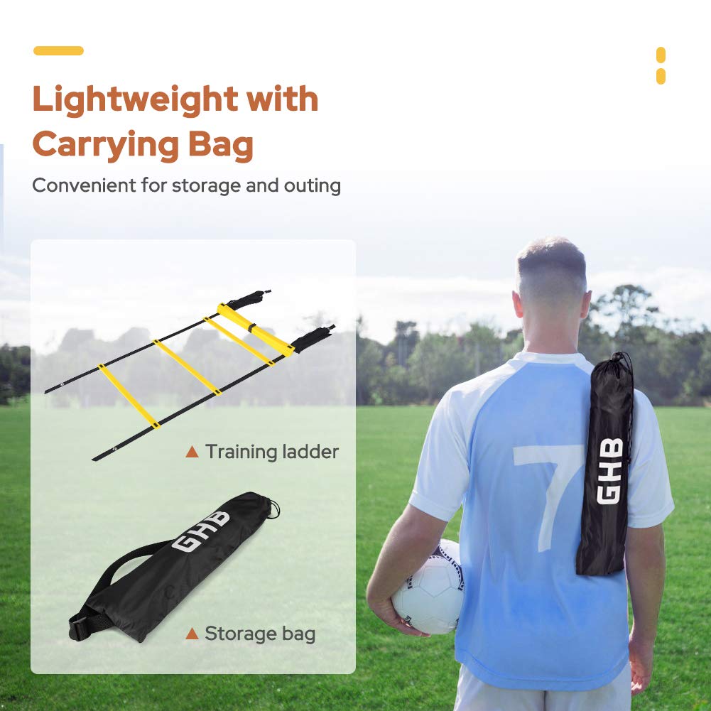 GHB Agility Ladder Speed Training Ladder 20 Feet 12 Rung Exercise Ladder, 6 Disc Cones,Resistance Parachute,Football Training Equipment Set