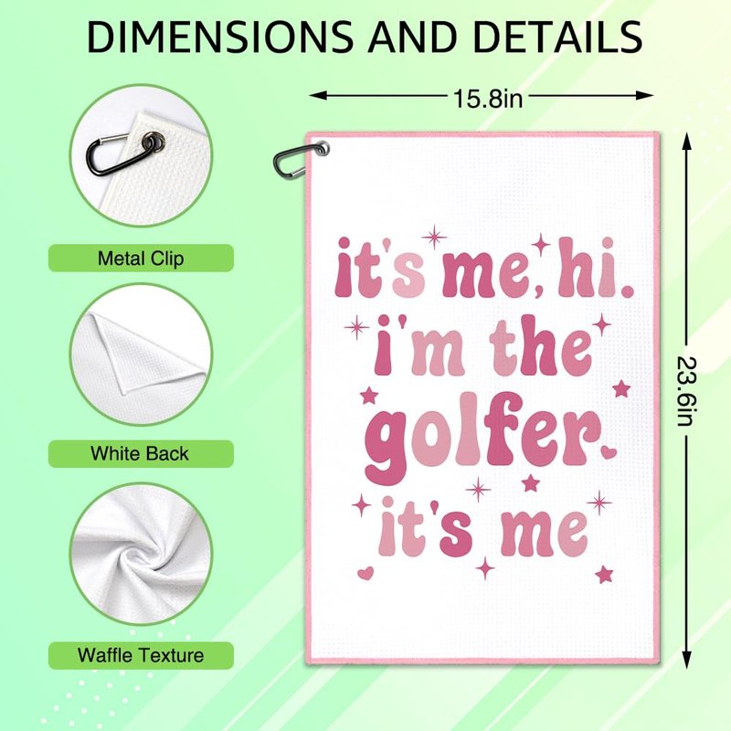WUUCKOO It's me Hi I'm the Golfer Printed Pink Golf Towel, Funny Golf Towel for Golf Bag with Clip, Xmas Birthday Gifts for Golfer Golf Lover, Golf Gifts for Lady, Ladies Golf Towel, Women Golf Towel