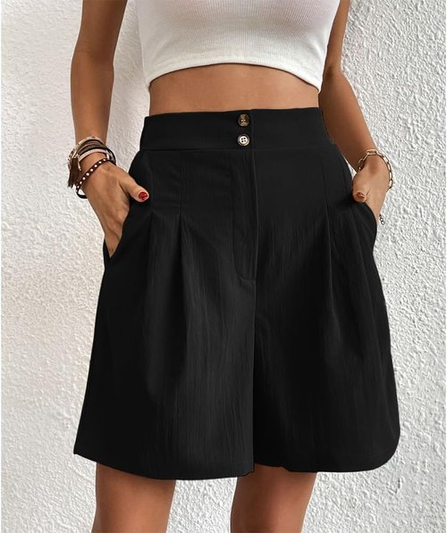 DMOYALA Bermuda Shorts for Women - Knee-Length Cotton Shorts with Pockets | Trendy Summer Style