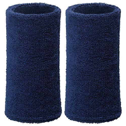 Wrist Sweat Bands - 6 Inch Elastic Absorbent for Tennis, Navy