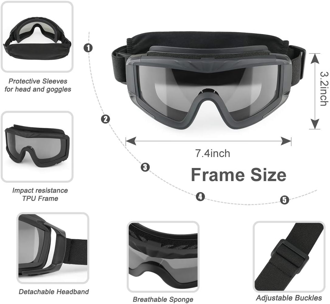 Xaegistac Airsoft Goggles - Tactical Safety Glasses with Anti-Fog Feature for Hunting & Cycling
